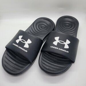 Under Armour Ansa Fixed Slides Women 7 Black White Logo Comfort Sandals UK6 EU40